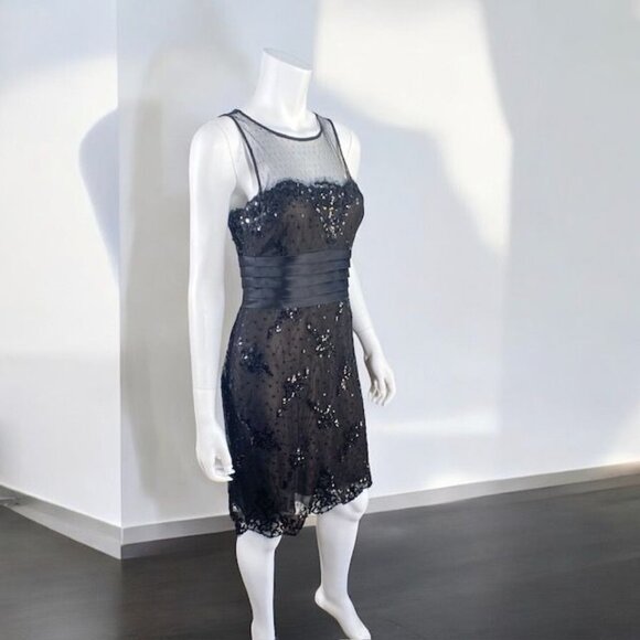 BCBGMAXAZRIA Cocktail Dress Black Sequins, Satin, and Lace, Size 6 - Picture 2 of 15